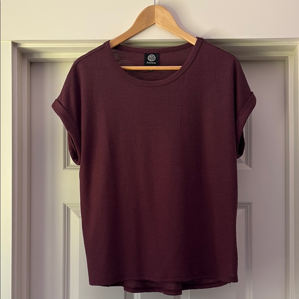 Bobeau  Burgundy Cuffed Tee
